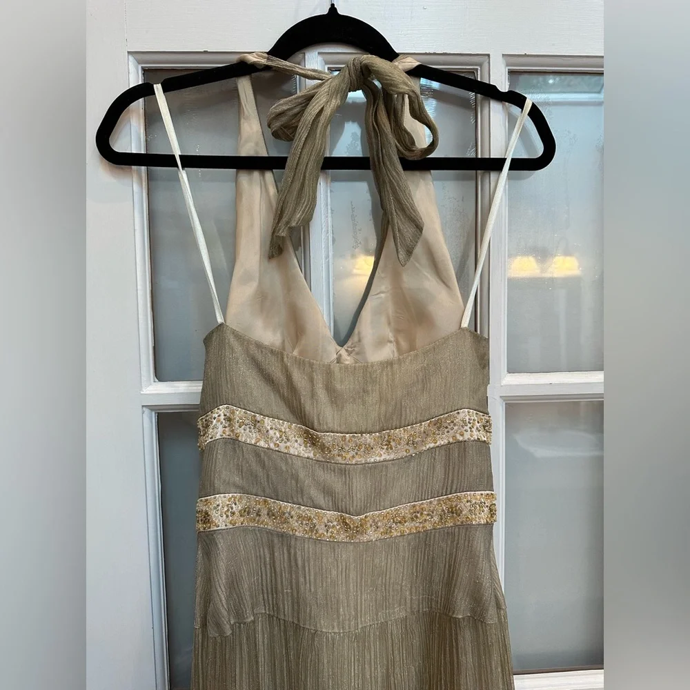 Vintage Cache Y2K Sequin Beaded Gold Romantic Formal Silk Gown Size 2 XS NWT - Picture 5 of 13